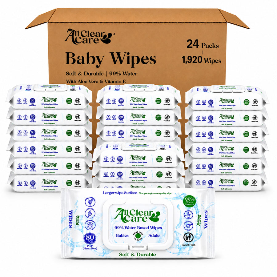 All Clear Care Baby Wipes (24PK), Unscented and Mild for Sensitive Skin
